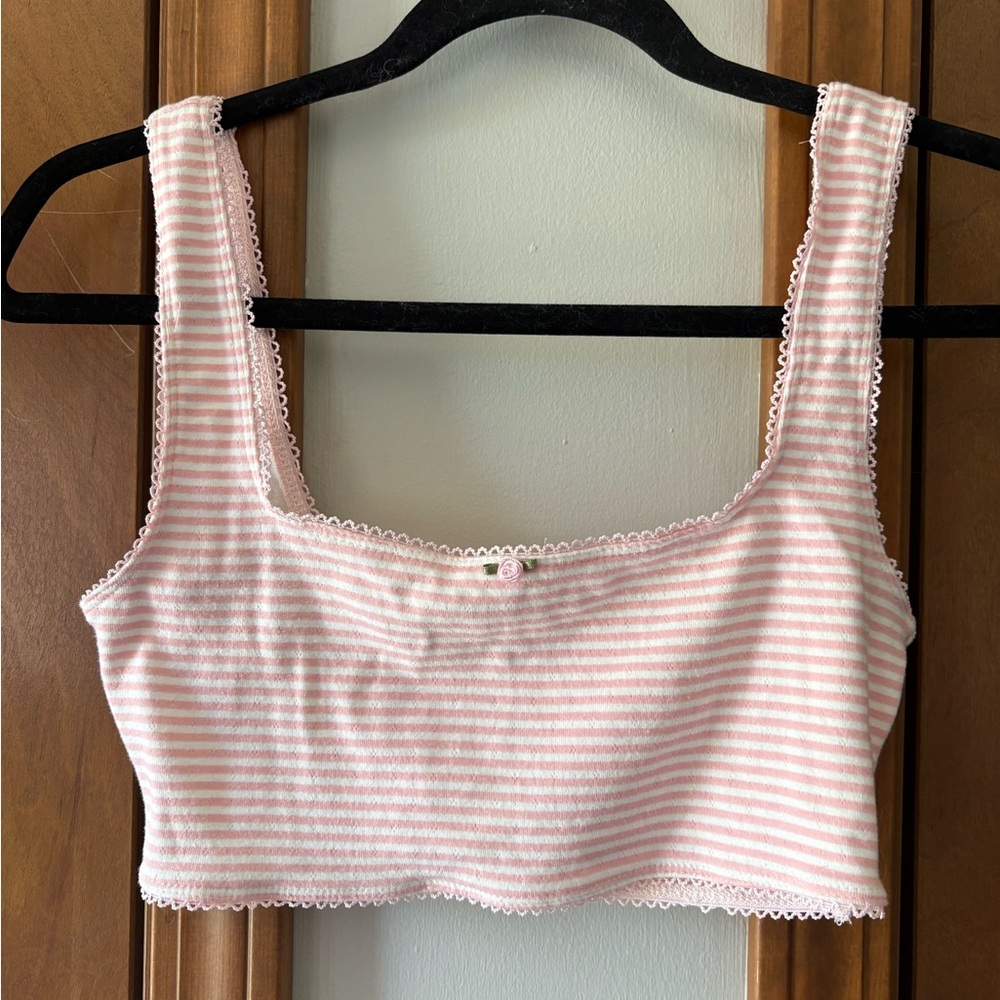 Striped Pink Scoop Crop Tank Top